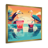 Blue Pink Flamingos In The Sea At Sunset - Flamingo Living Room Wall Art