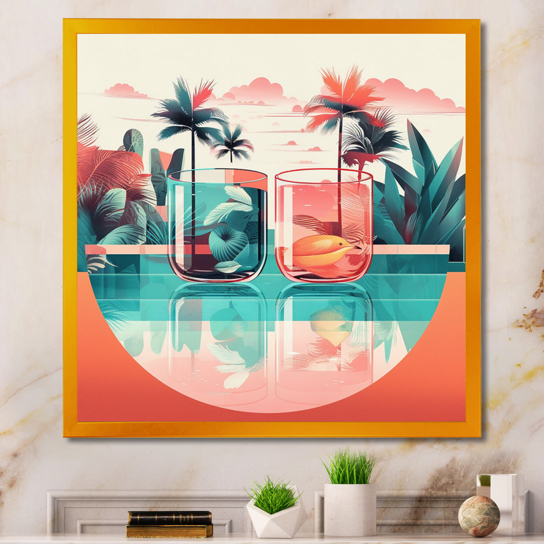 Orange Green Tropical Drinks In Paradise - Flamingo Bedroom Wall Art