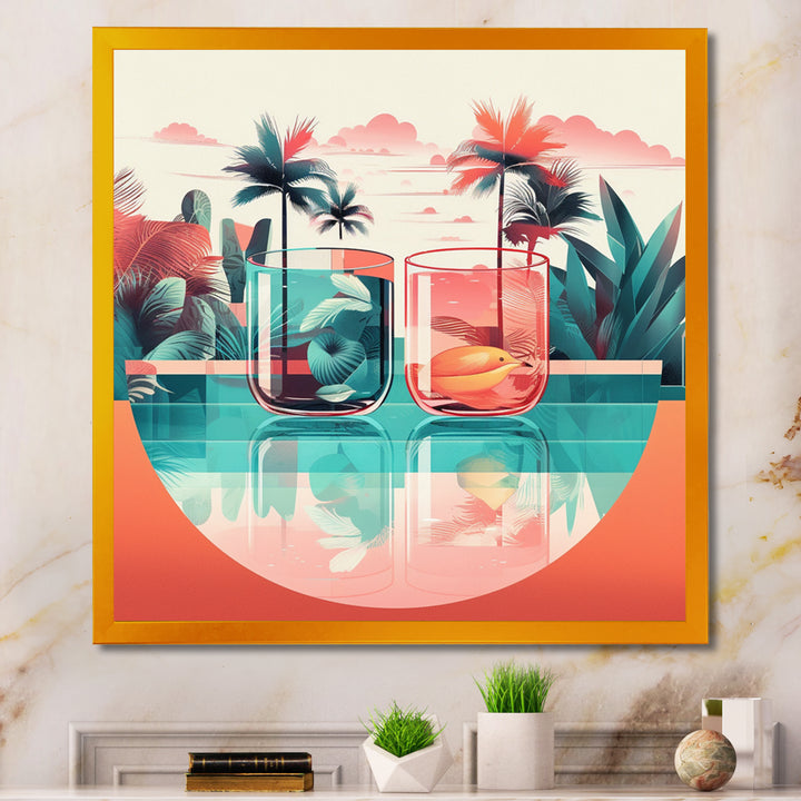 Orange Green Tropical Drinks In Paradise - Flamingo Bedroom Wall Art