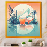 Orange Green Flamingo With A Drink - Flamingo Canvas Wall Art