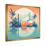 Orange Green Flamingo With A Drink - Flamingo Canvas Wall Art