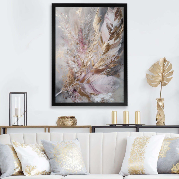Pink Feather Boho Majesty I - Floral Canvas Wall Art