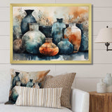 Blue And Orange Artisanal Boho Pottery II - Geometric Canvas Wall Art