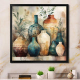 Green And Orange Artisanal Boho Pottery I - Geometric Canvas Wall Art