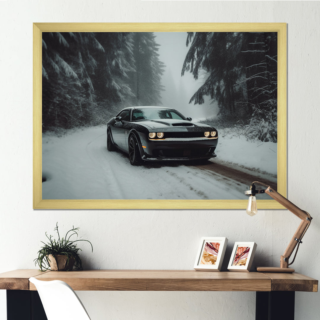 Black And White Dynamic Muscle Car - Cars American Muscle Canvas Wall Art