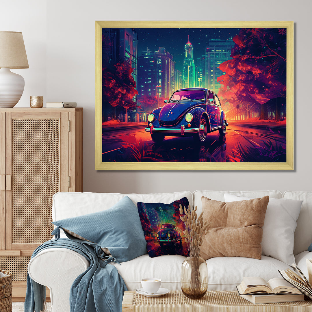 Purple And Red Muscle Car Melodies - Cars American Muscle Canvas Wall Art