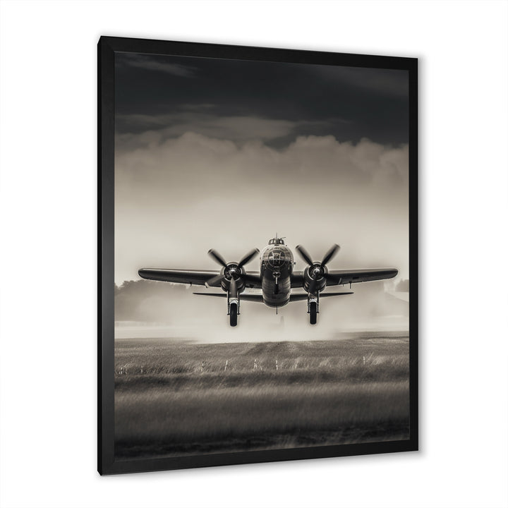 Grey And Airplane Landing - Plane Canvas Wall Art