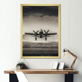 Grey And Airplane Landing - Plane Canvas Wall Art