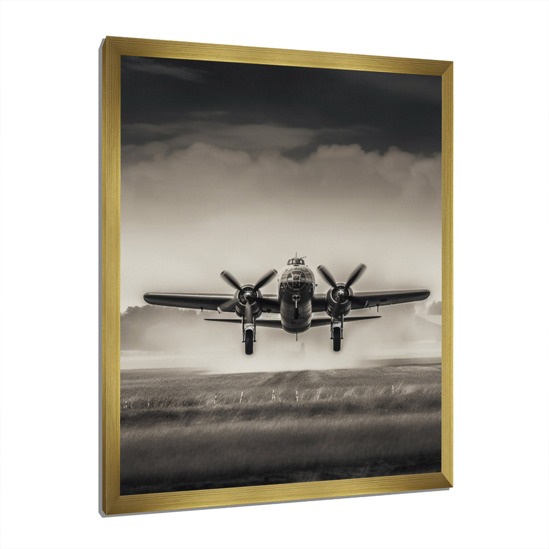Grey And Airplane Landing - Plane Canvas Wall Art