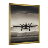 Grey And Airplane Landing - Plane Canvas Wall Art