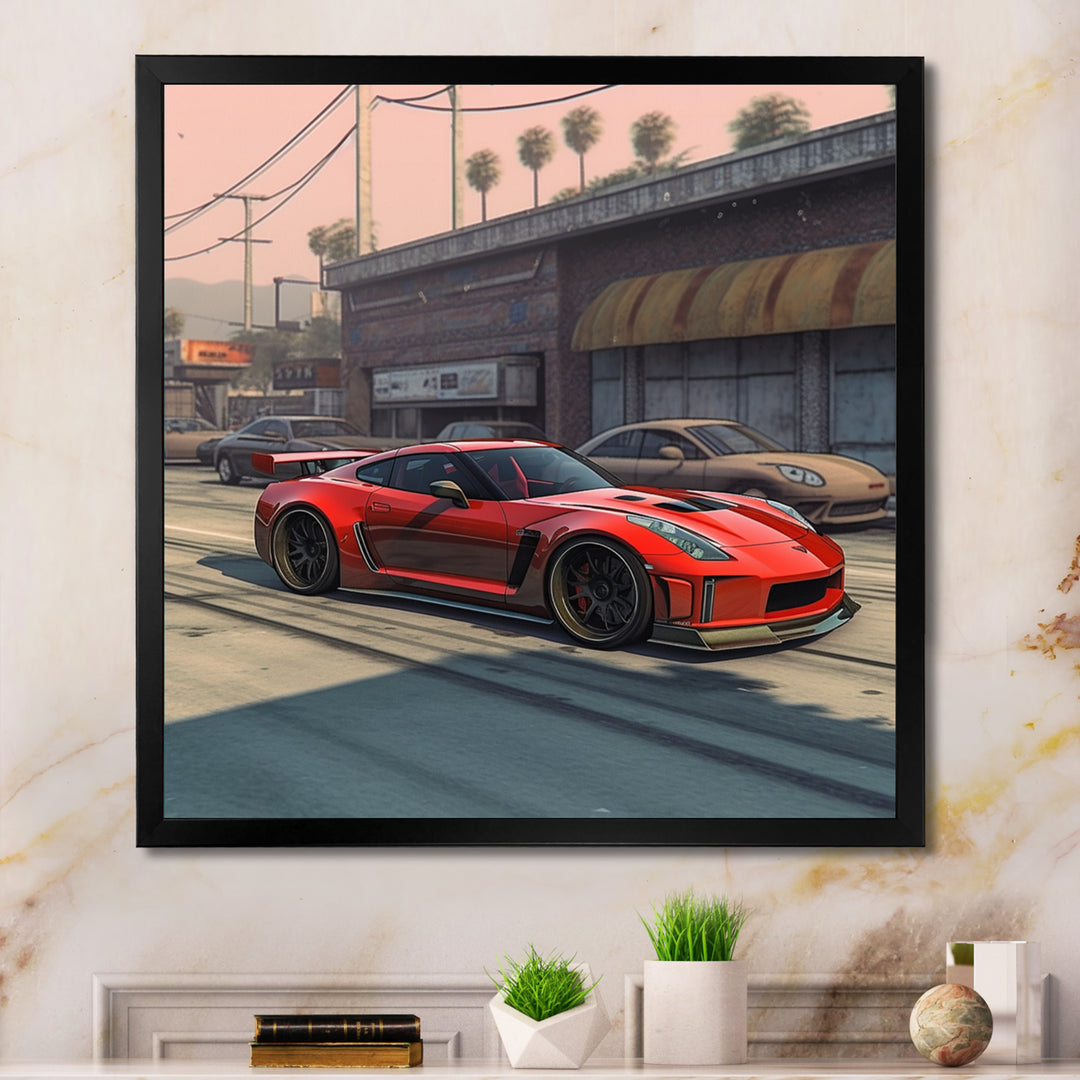 Red And Black Muscle Car Elegance - Cars American Muscle Canvas Wall Art