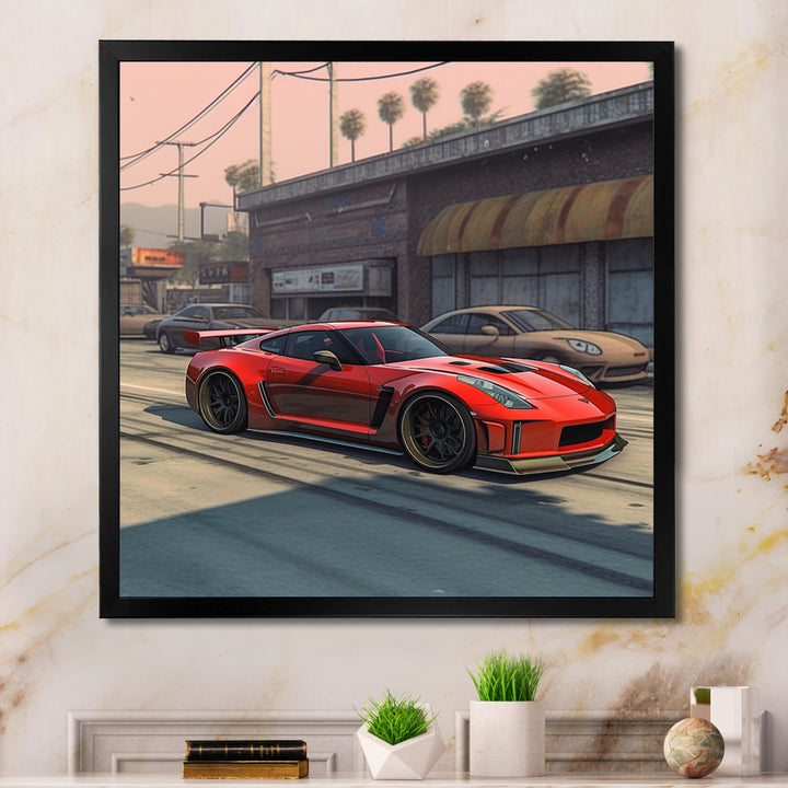 Red And Black Muscle Car Elegance - Cars American Muscle Canvas Wall Art