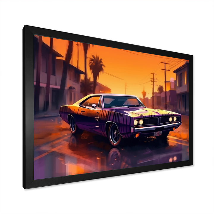 Purple And Yellow Roaring Legends - Cars American Muscle Canvas Wall Art