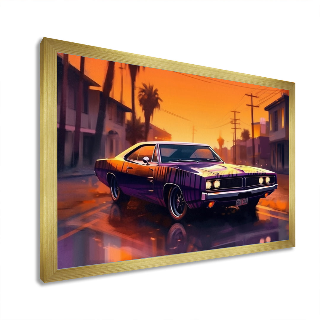 Purple And Yellow Roaring Legends - Cars American Muscle Canvas Wall Art