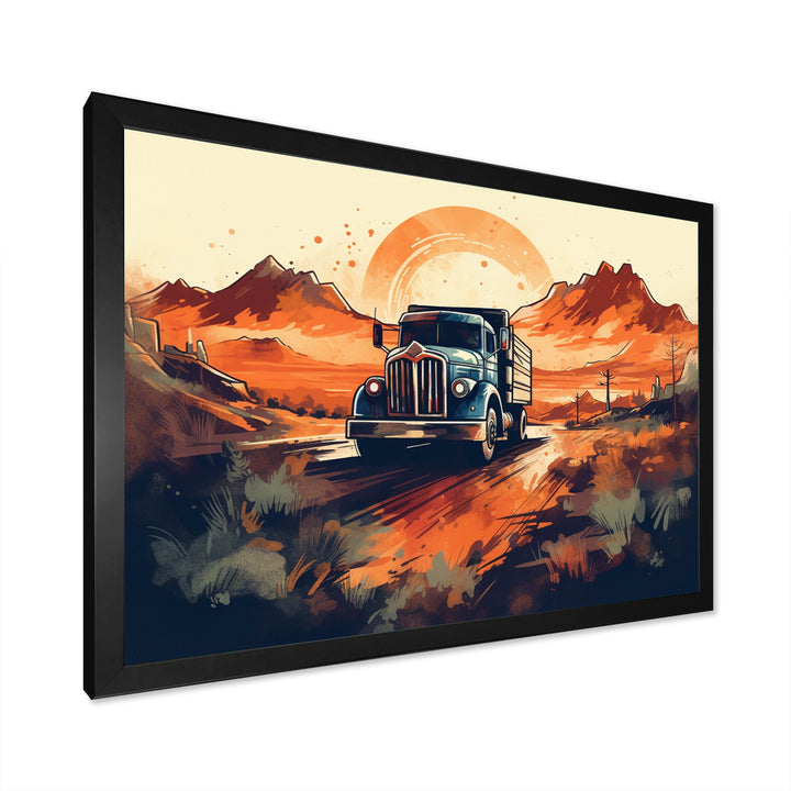 Orange And Blue Dusty Truck 53ft - Truck Trailer Canvas Wall Art