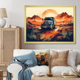 Orange And Blue Dusty Truck 53ft - Truck Trailer Canvas Wall Art