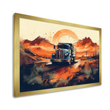 Orange And Blue Dusty Truck 53ft - Truck Trailer Canvas Wall Art