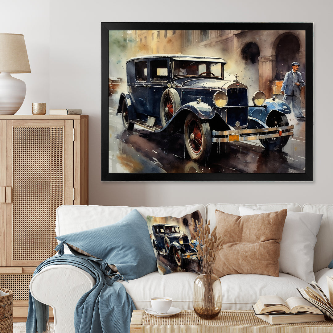 Blue And Brown Iconic Cars - Cars Retro Canvas Wall Art