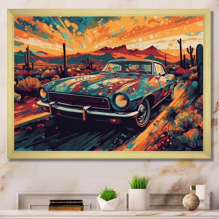 Green And Yellow Muscle Car Melodies - Cars Off-Road Canvas Wall Art