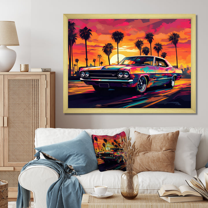 Pink And Black Muscle Car Melodies - Cars Off-Road Canvas Wall Art