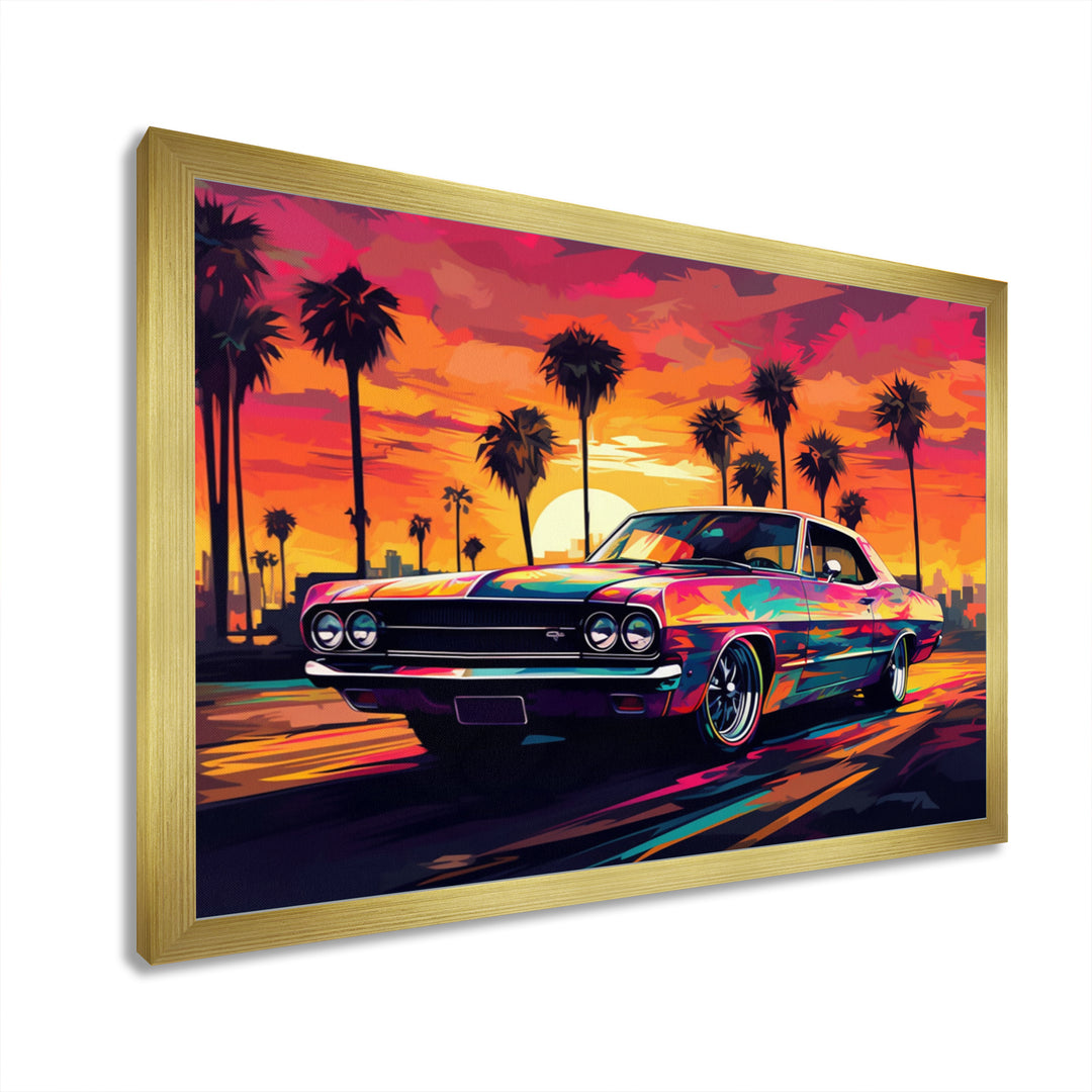 Pink And Black Muscle Car Melodies - Cars Off-Road Canvas Wall Art