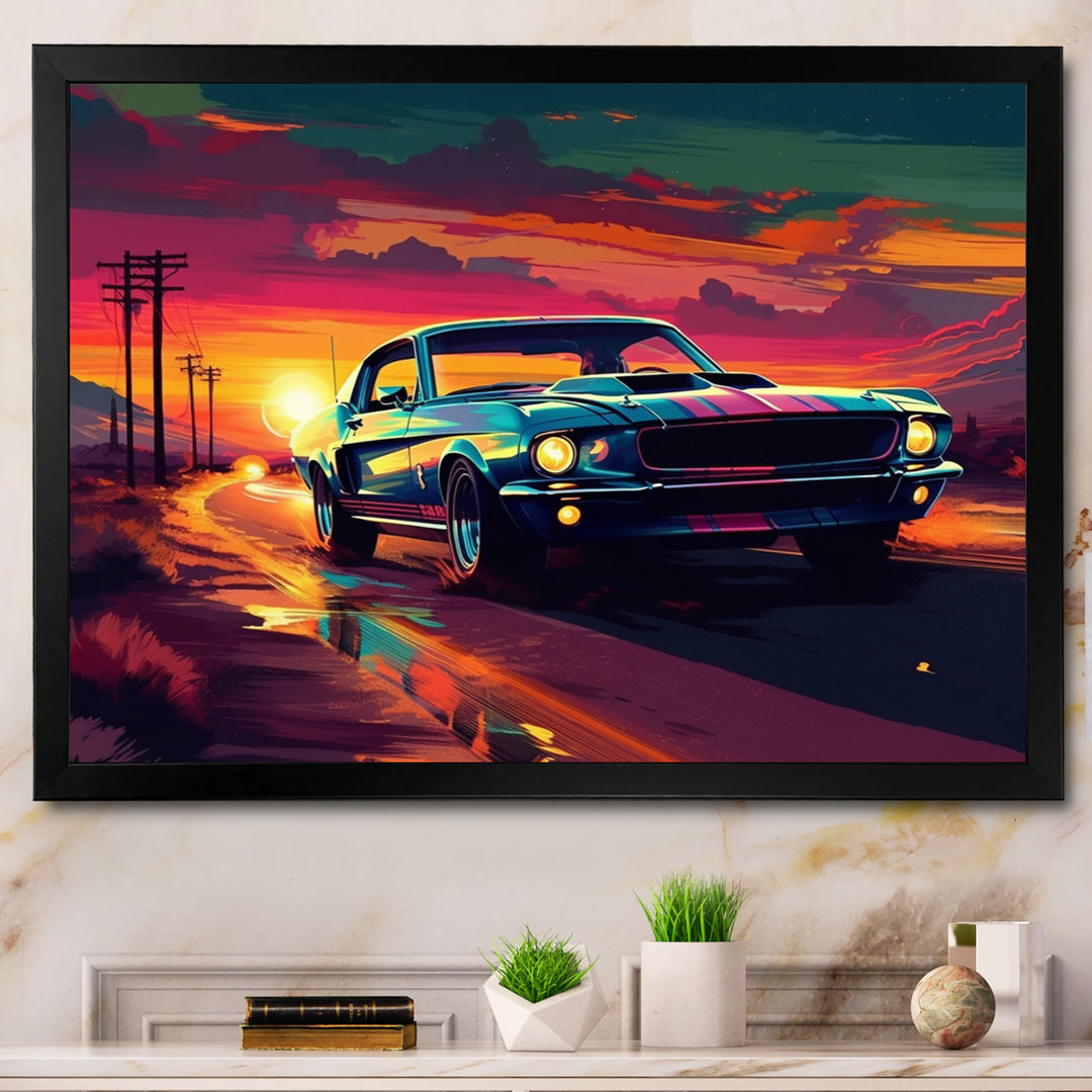 Green And Pink Muscle Car Melodies - Cars Off-Road Canvas Wall Art