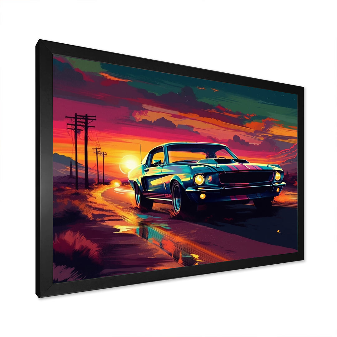 Green And Pink Muscle Car Melodies - Cars Off-Road Canvas Wall Art