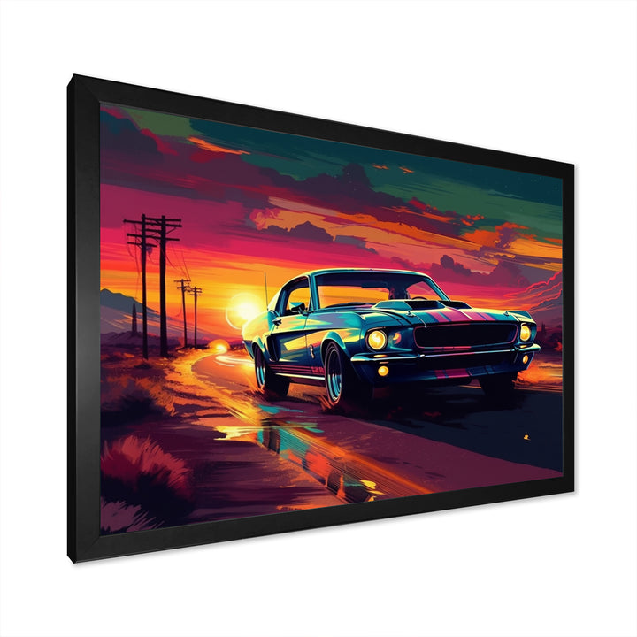Green And Pink Muscle Car Melodies - Cars Off-Road Canvas Wall Art