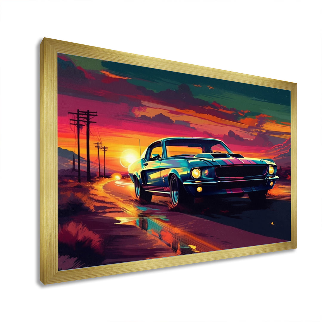 Green And Pink Muscle Car Melodies - Cars Off-Road Canvas Wall Art