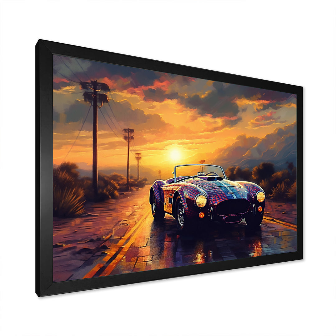 Blue And Yellow Vintage Classic Car - Cars Retro Canvas Wall Art