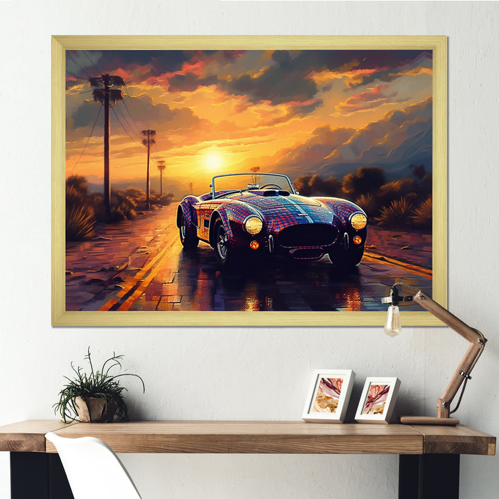 Blue And Yellow Vintage Classic Car - Cars Retro Canvas Wall Art