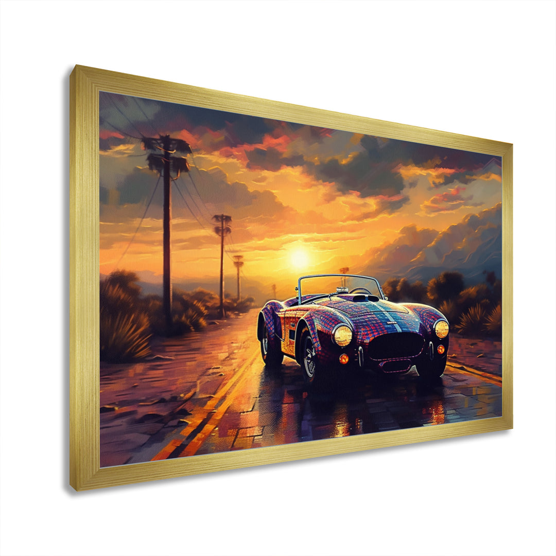 Blue And Yellow Vintage Classic Car - Cars Retro Canvas Wall Art