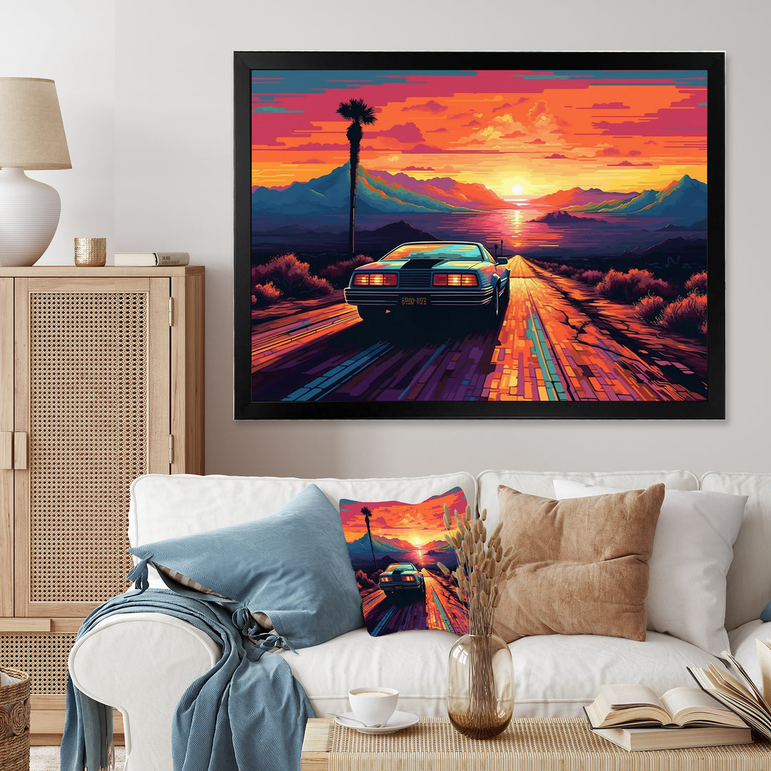 Orange And Blue Vintage Classic Car - Cars Retro Canvas Wall Art