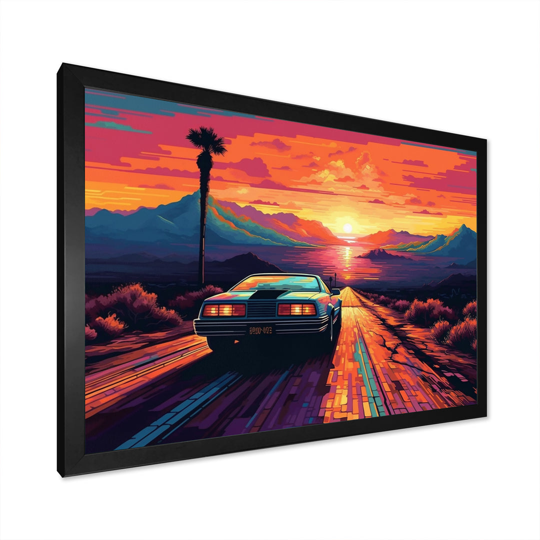 Orange And Blue Vintage Classic Car - Cars Retro Canvas Wall Art