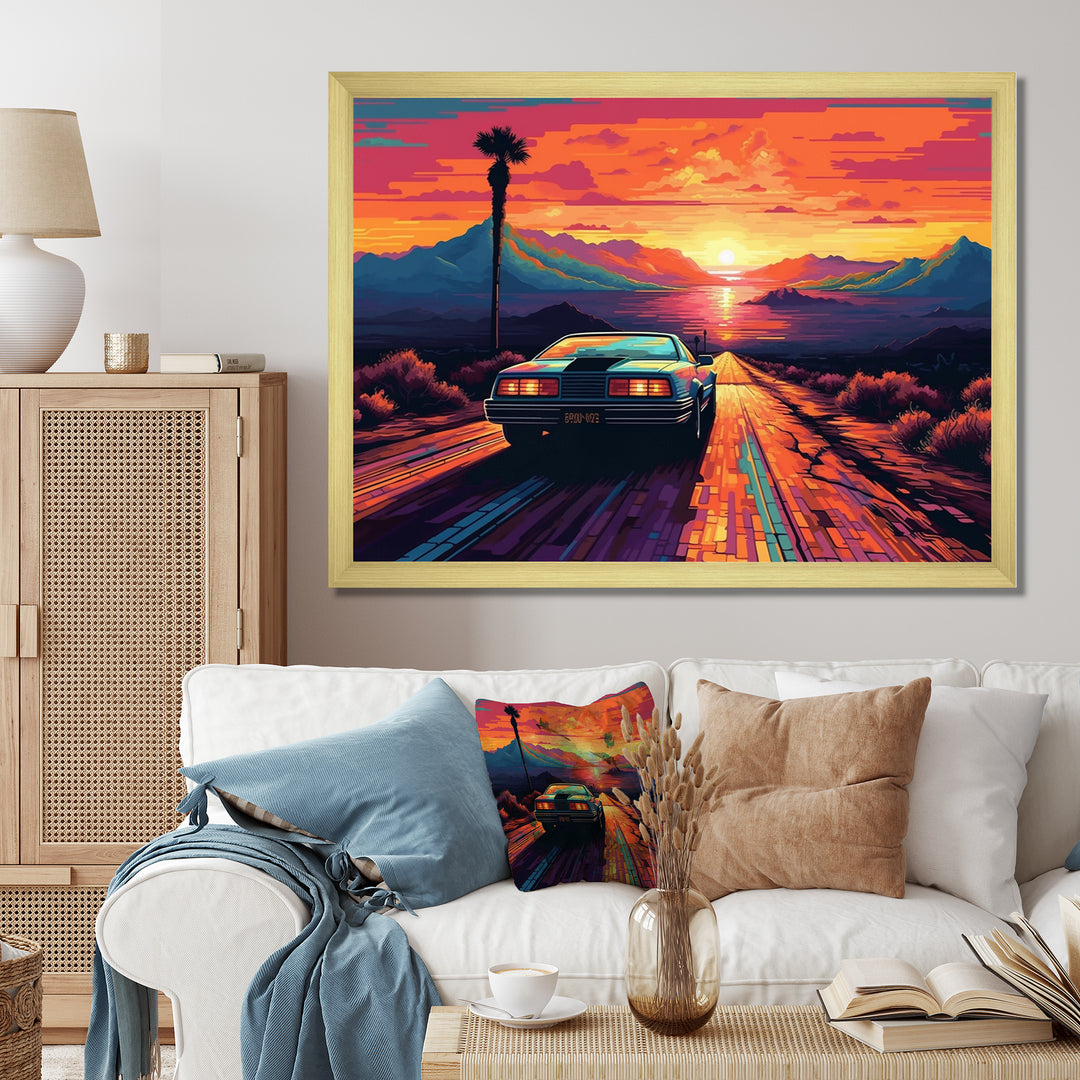 Orange And Blue Vintage Classic Car - Cars Retro Canvas Wall Art