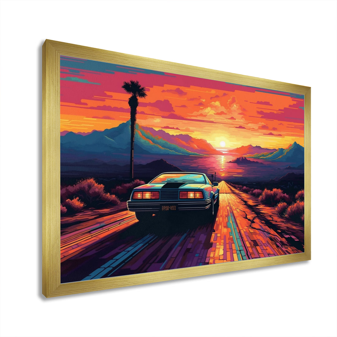 Orange And Blue Vintage Classic Car - Cars Retro Canvas Wall Art