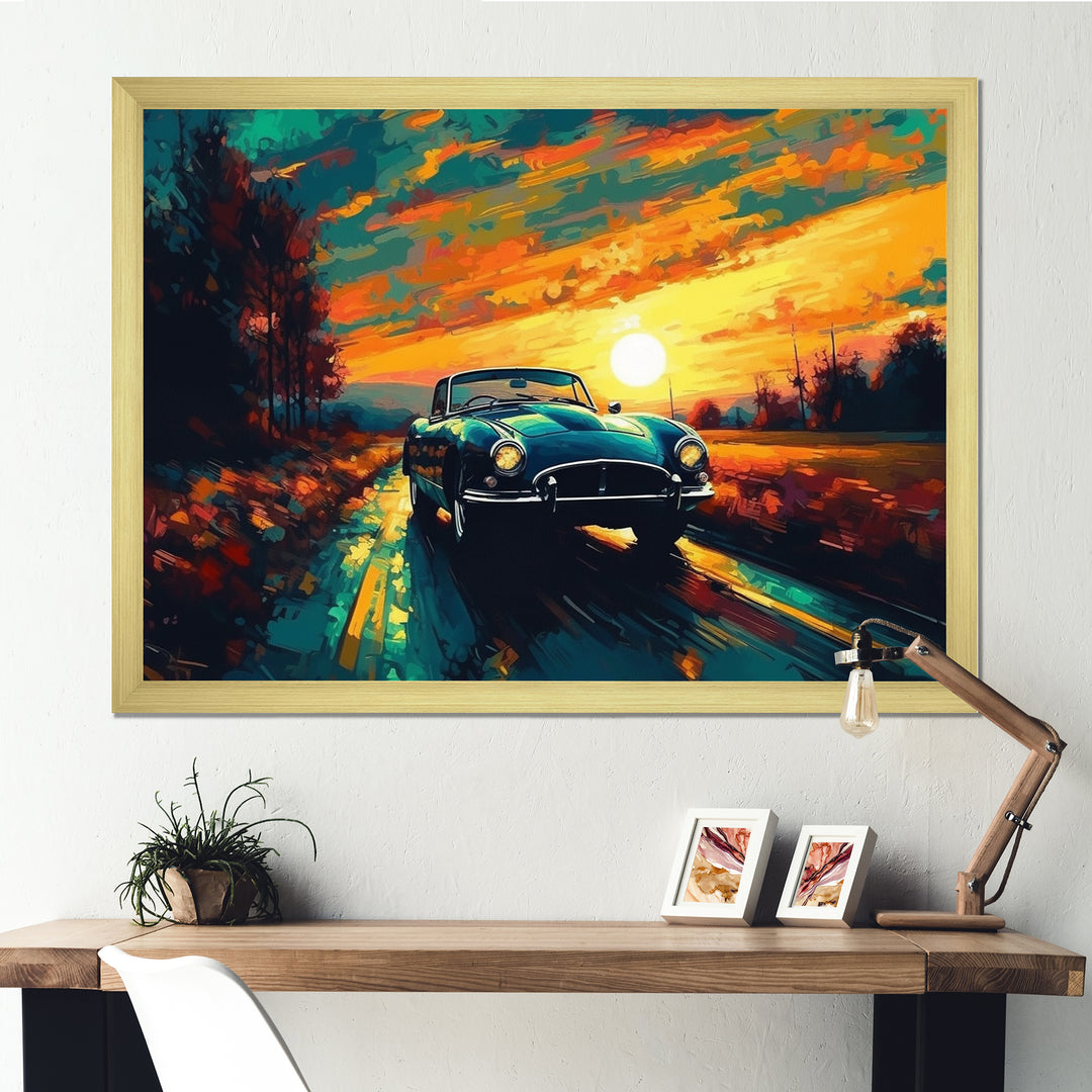 Green And Yellow Vintage Classic Car I - Cars Retro Canvas Wall Art