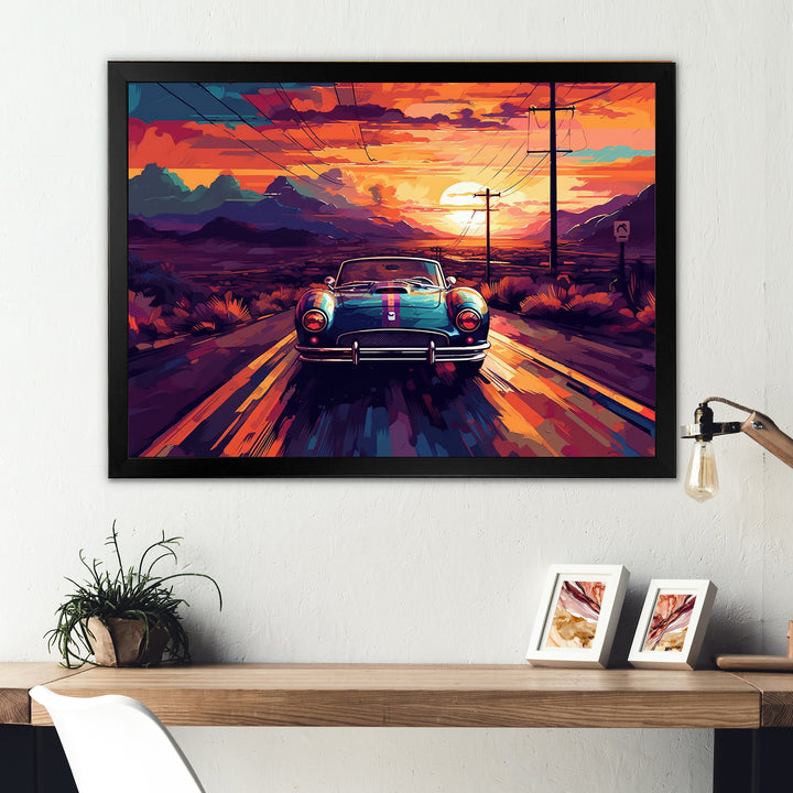 Orange And Purple Vintage Classic Car - Cars Retro Canvas Wall Art