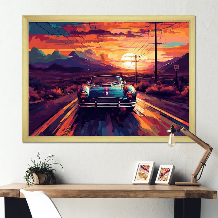 Orange And Purple Vintage Classic Car - Cars Retro Canvas Wall Art