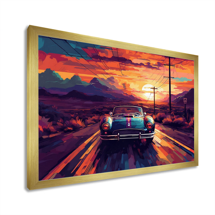 Orange And Purple Vintage Classic Car - Cars Retro Canvas Wall Art