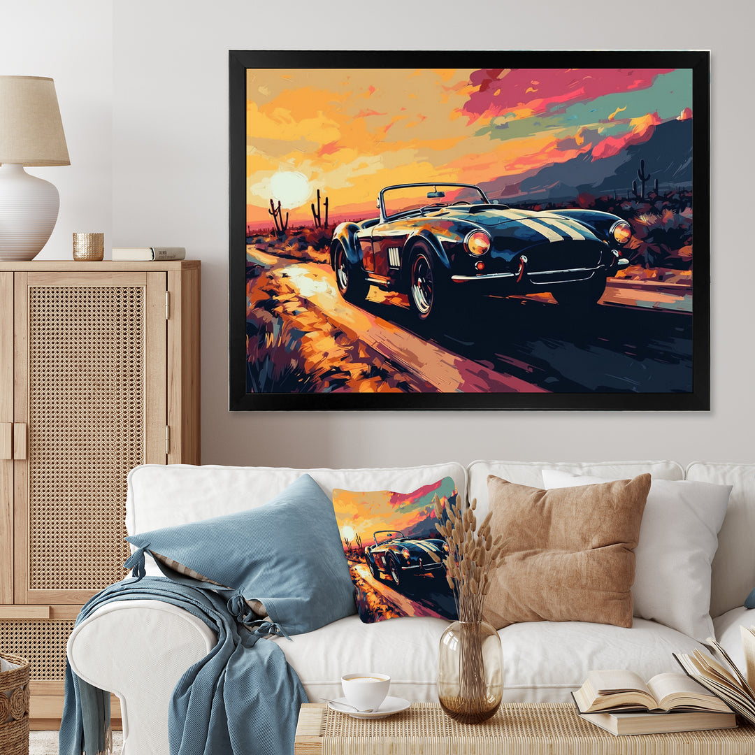 Blue And Yellow Vintage Car Charisma I - Cars Retro Canvas Wall Art