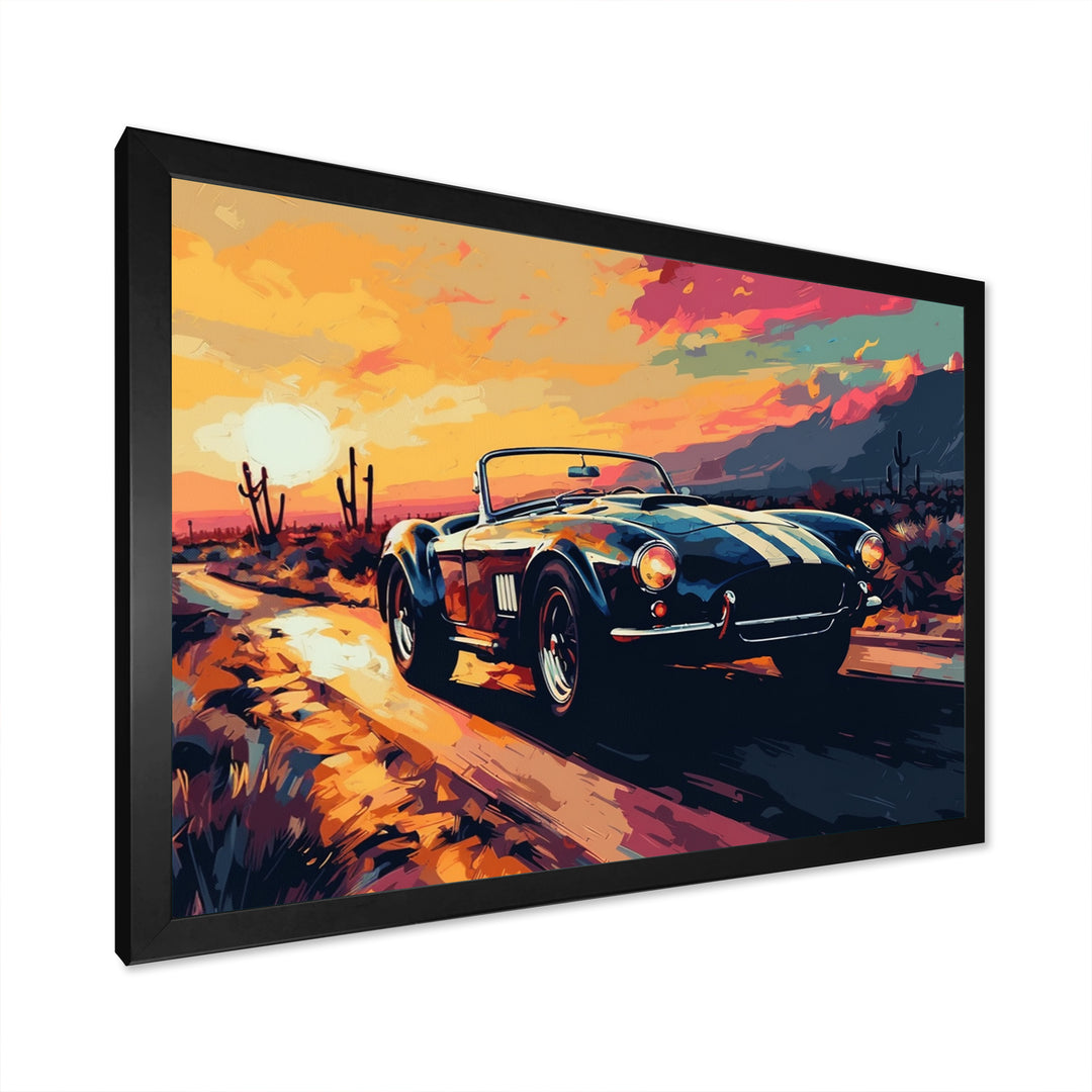 Blue And Yellow Vintage Car Charisma I - Cars Retro Canvas Wall Art