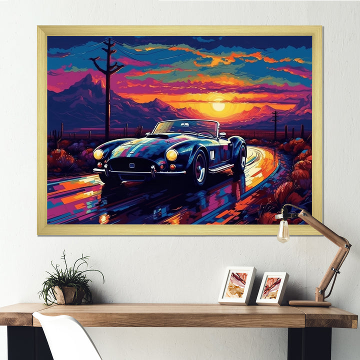 Blue And Purple Vintage Car Charisma - Cars Retro Canvas Wall Art