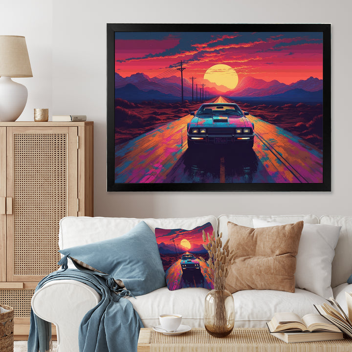 Pink And Blue Vintage Car Charisma - Cars Retro Canvas Wall Art