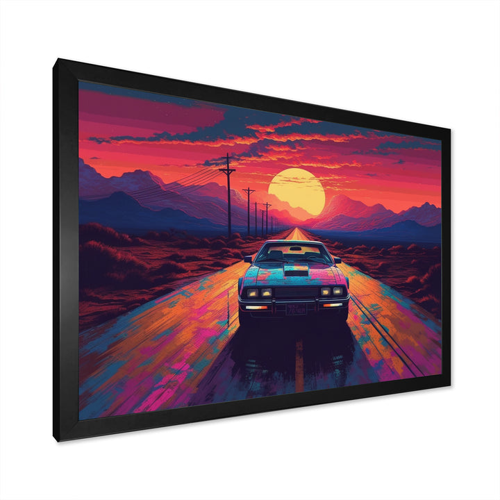 Pink And Blue Vintage Car Charisma - Cars Retro Canvas Wall Art