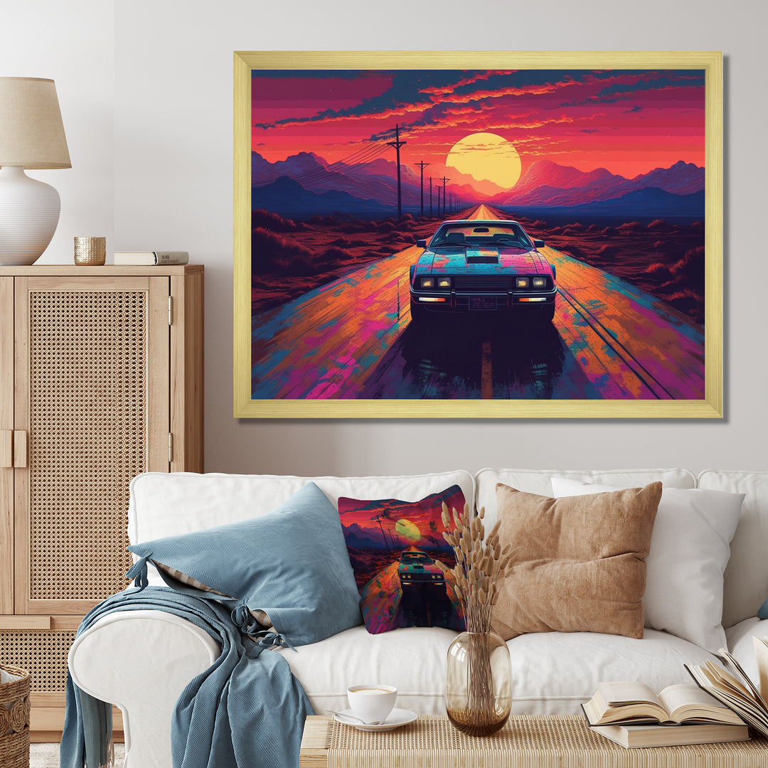 Pink And Blue Vintage Car Charisma - Cars Retro Canvas Wall Art