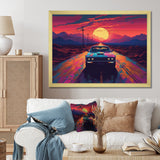 Pink And Blue Vintage Car Charisma - Cars Retro Canvas Wall Art