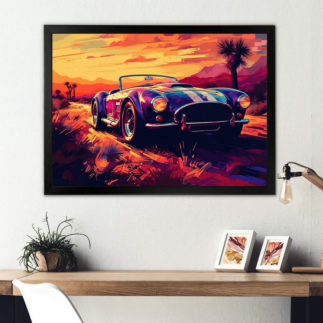Blue And Pink Artistic Portrayals Of Muscle Cars - Cars Off-Road Canvas Wall Art