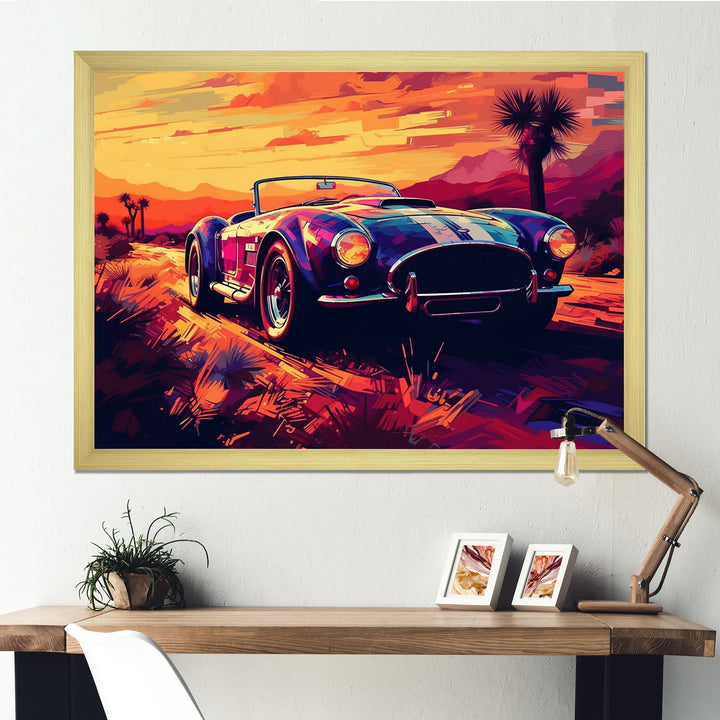 Blue And Pink Artistic Portrayals Of Muscle Cars - Cars Off-Road Canvas Wall Art
