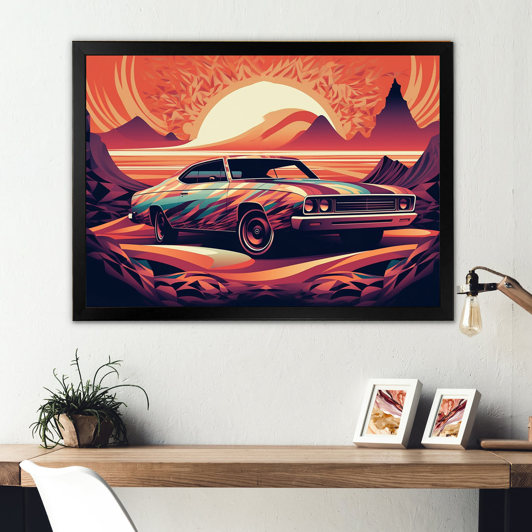 Orange And Purple Artistic Portrayals Of Muscle Cars - Cars Off-Road Canvas Wall Art